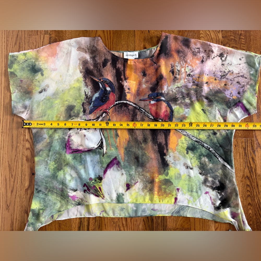 NWT Women's Peck & Peck Sheer Top Art to Wear Birds Floral Flowy Popover  Size S - Picture 4 of 10